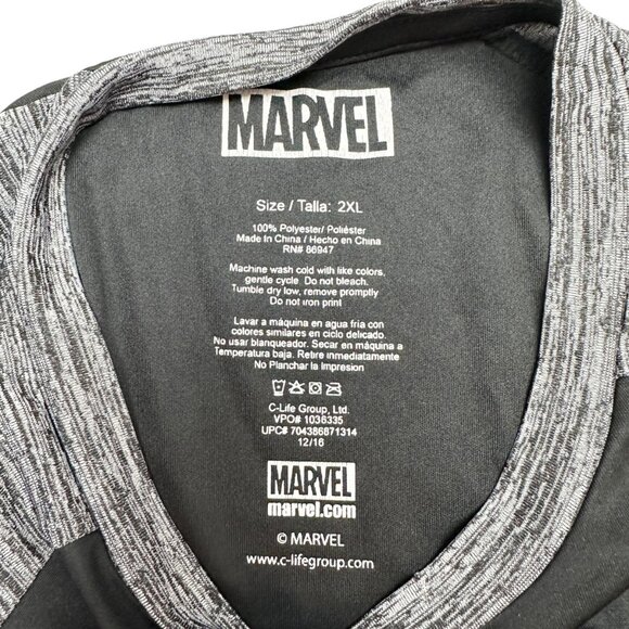 Marvel The Punisher T-Shirt 2XL Black Gray Pin-Look on Graphic Polyester - Picture 4 of 7